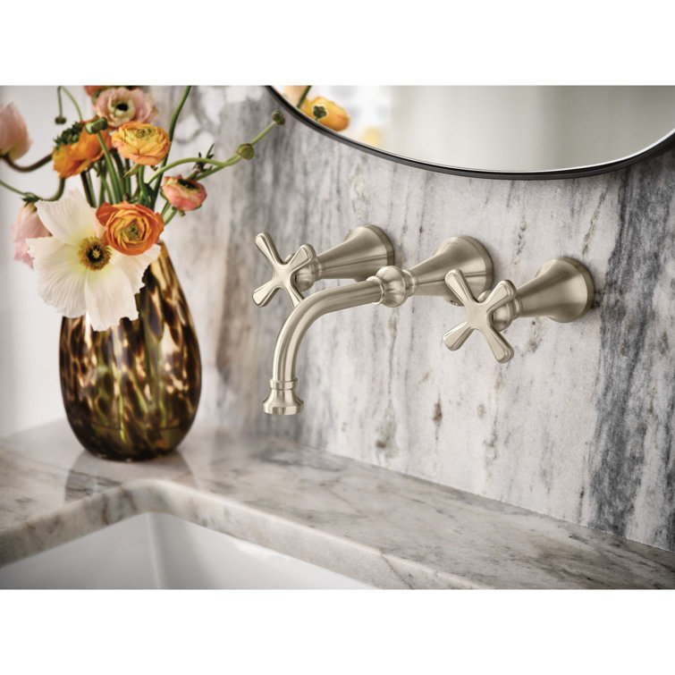 Classic Elegance Brushed Nickel 2-Handle Wall-Mount Bathroom Faucet