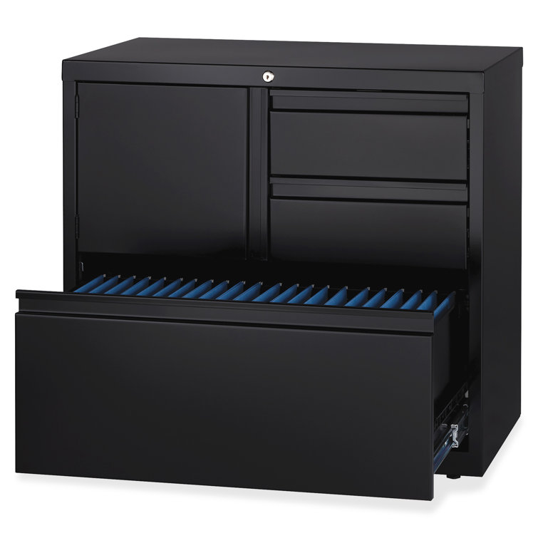 Black Steel 3-Drawer Lockable Lateral File Cabinet