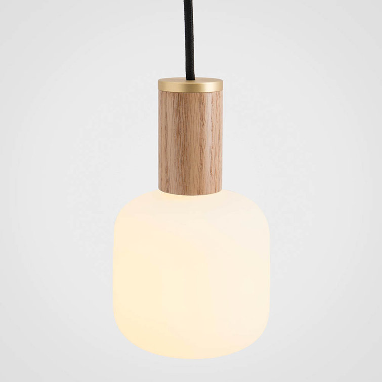Mini Oblo Matte-White Glass & Oak Contemporary Pendant Light