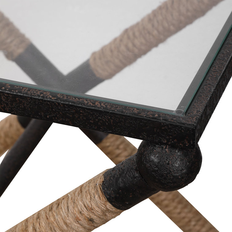 Braddock Coastal Black and Brown Glass Top Accent Table