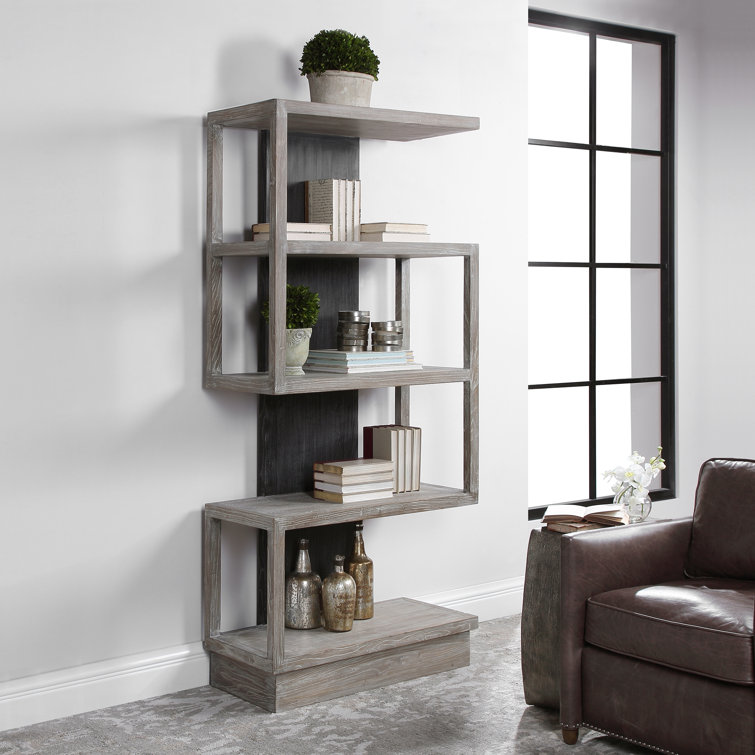 Nicasia Transitional Gray 36" Modern Etagere Bookcase