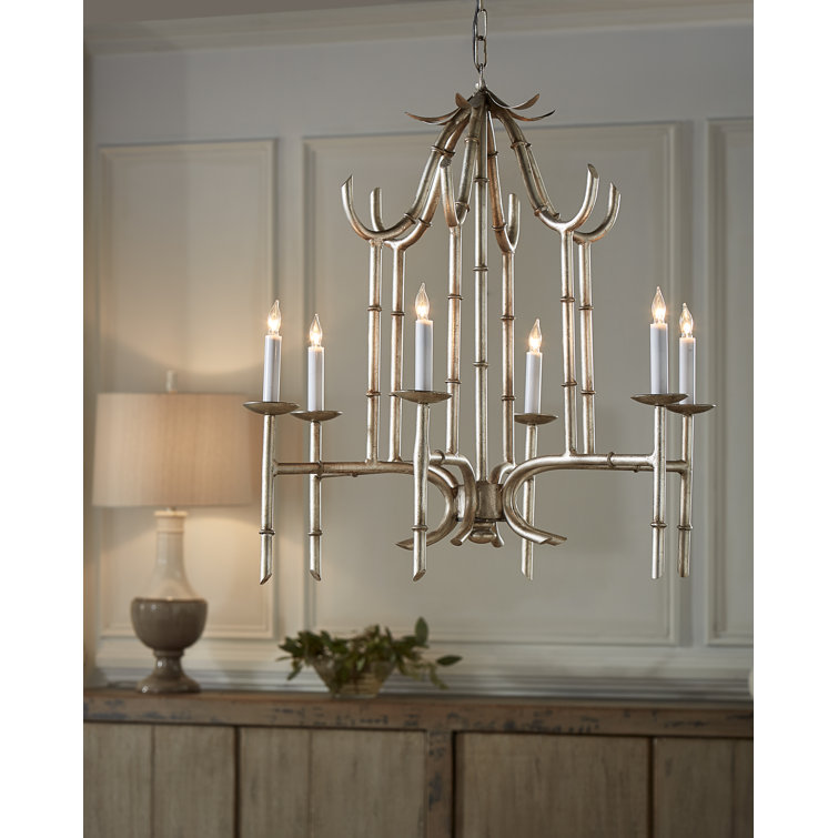 Antique Silver Patina 27" Bamboo Design 6-Light Chandelier