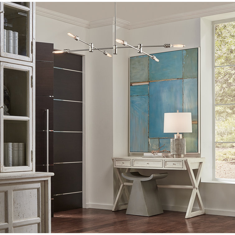 Pluton Brushed Nickel 6-Light Sputnik Modern Linear Chandelier