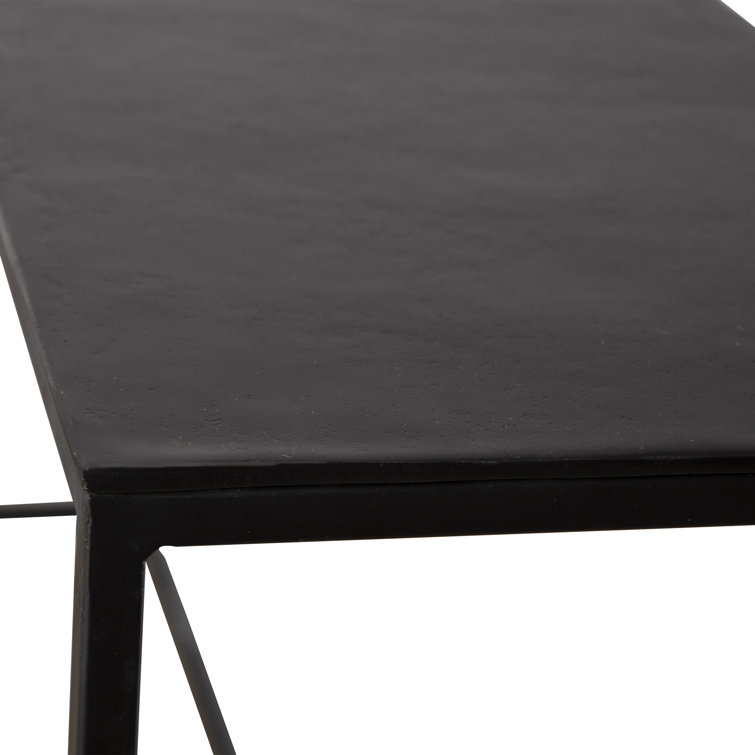 Coreene 64'' Industrial Black Metal Console Table with Antique Bronze Top