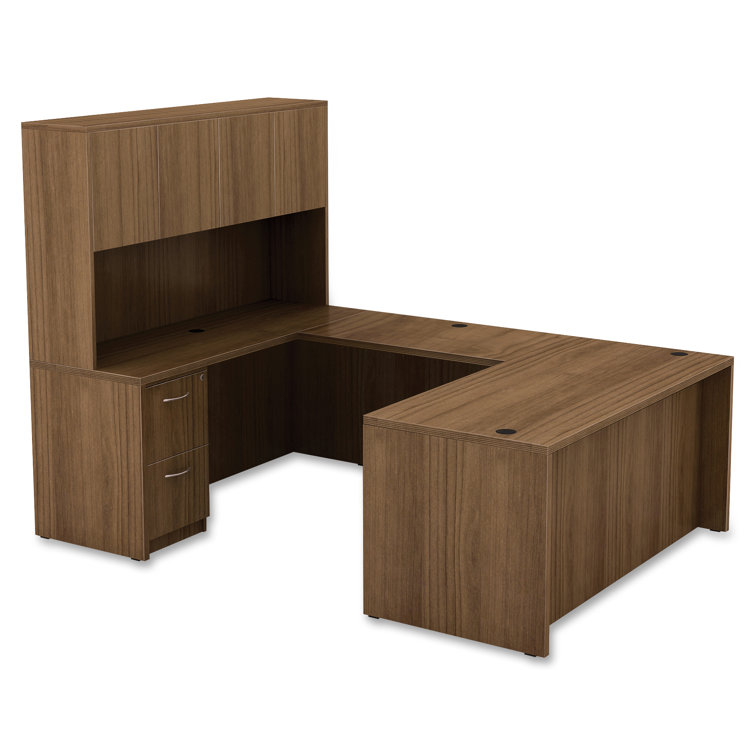 Contemporary Walnut Laminate 62'' Office Credenza with Filing Cabinet