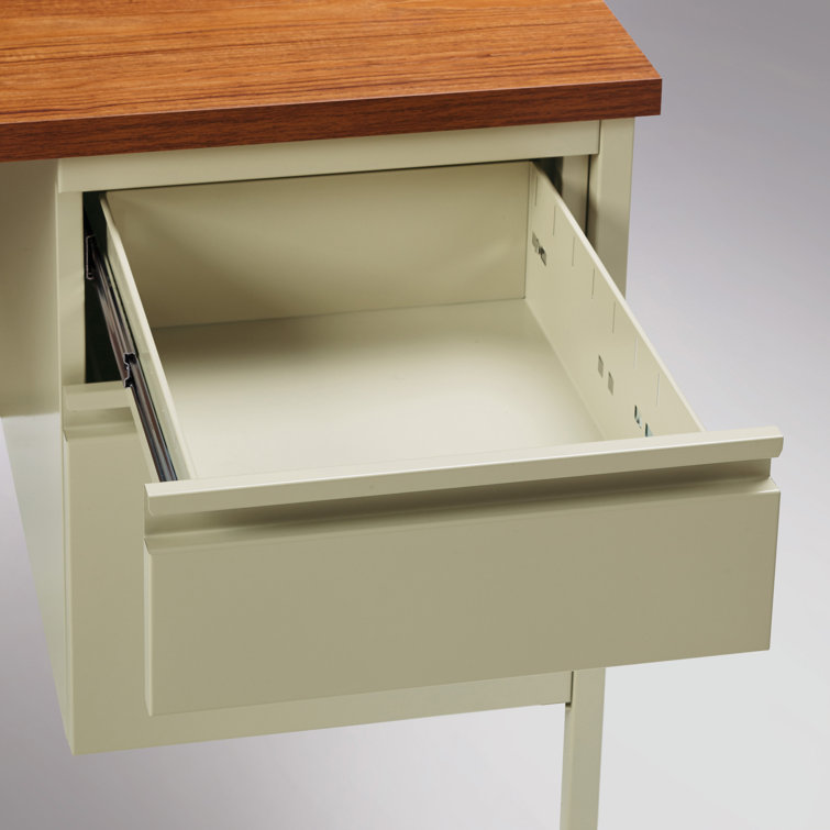 Putty Oak 66" Professional Desk with Filing Cabinet Drawer