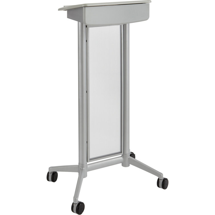 Gray Steel and Polycarbonate Mobile Lectern with Storage