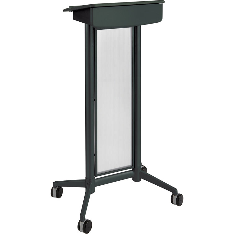 Black Steel and Polycarbonate Mobile Lectern with Casters