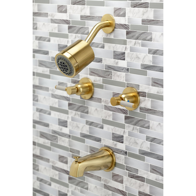 Brushed Brass Multi-Head Wall Mounted Tub and Shower Faucet