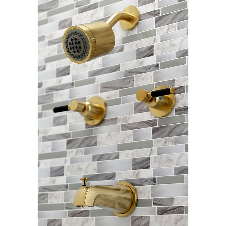 Brushed Brass Multi-Head Wall Mounted Tub and Shower Faucet