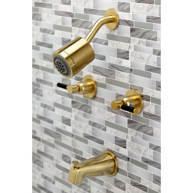 Brushed Brass Multi-Head Wall Mounted Tub and Shower Faucet