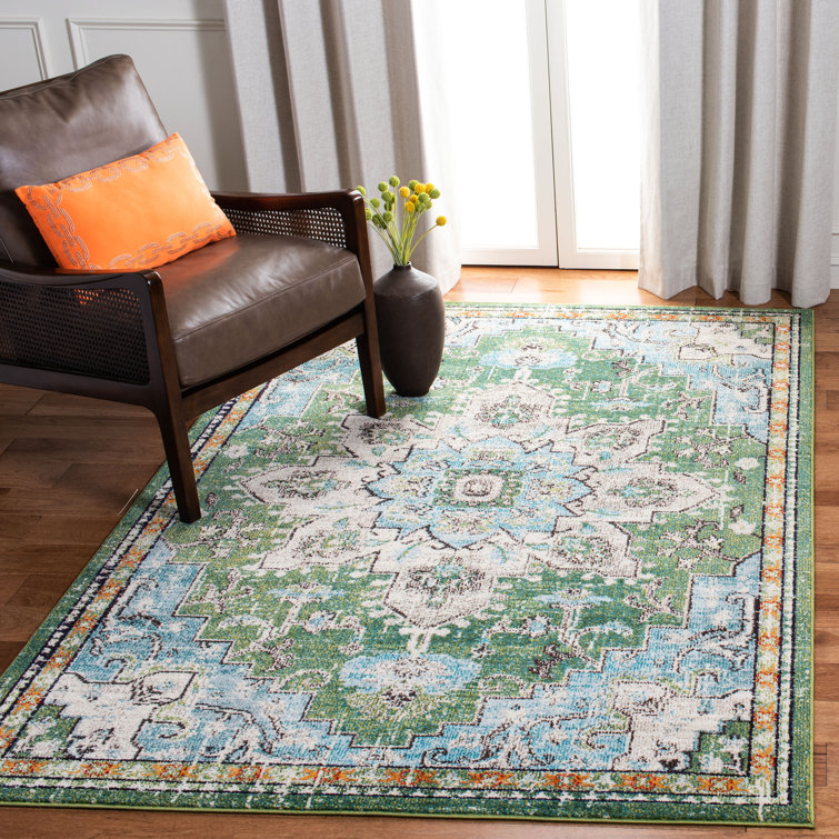 Madison Green and Turquoise Stain-Resistant Area Rug