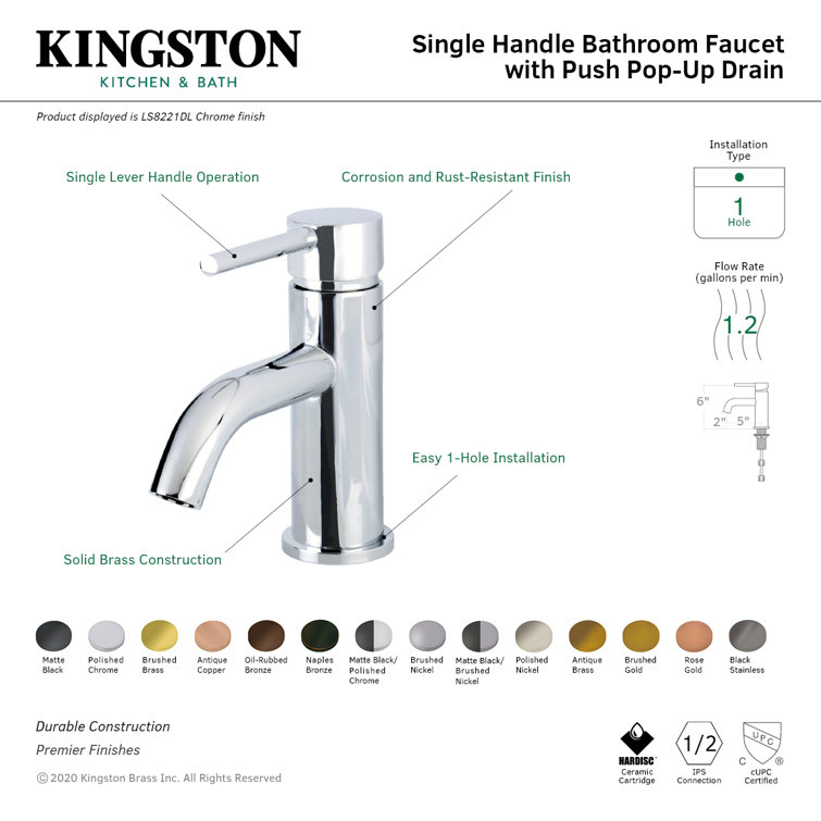 Black Stainless Steel Single-Handle Bathroom Faucet with Push Pop-Up