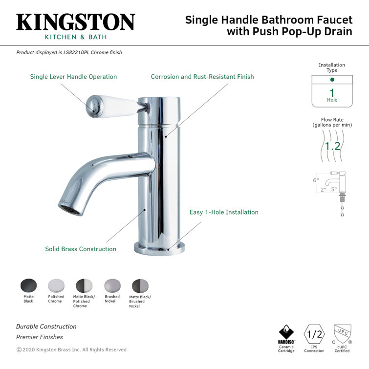 Matte Black Single-Handle Bathroom Faucet with Porcelain Lever