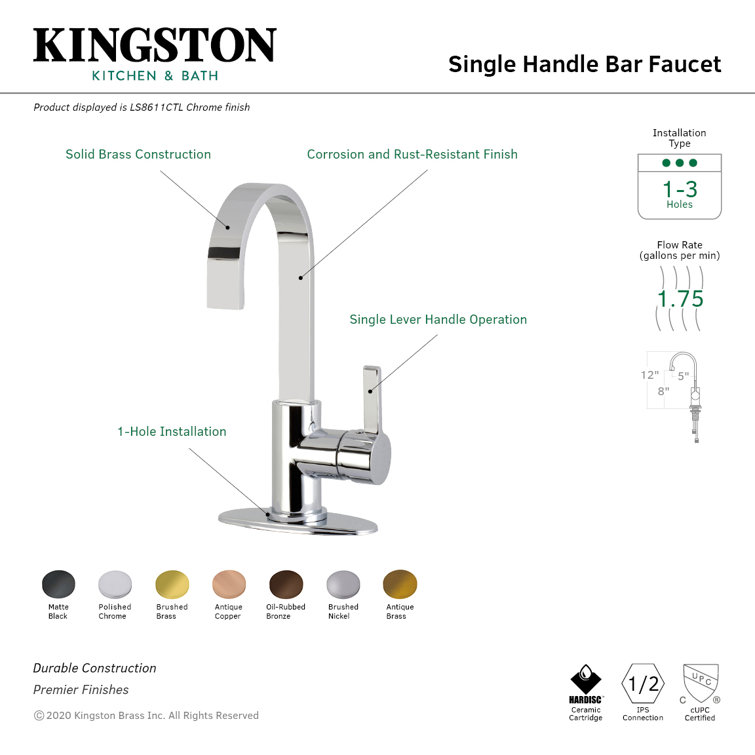 Polished Chrome Single-Handle Deck Mount Bar Faucet
