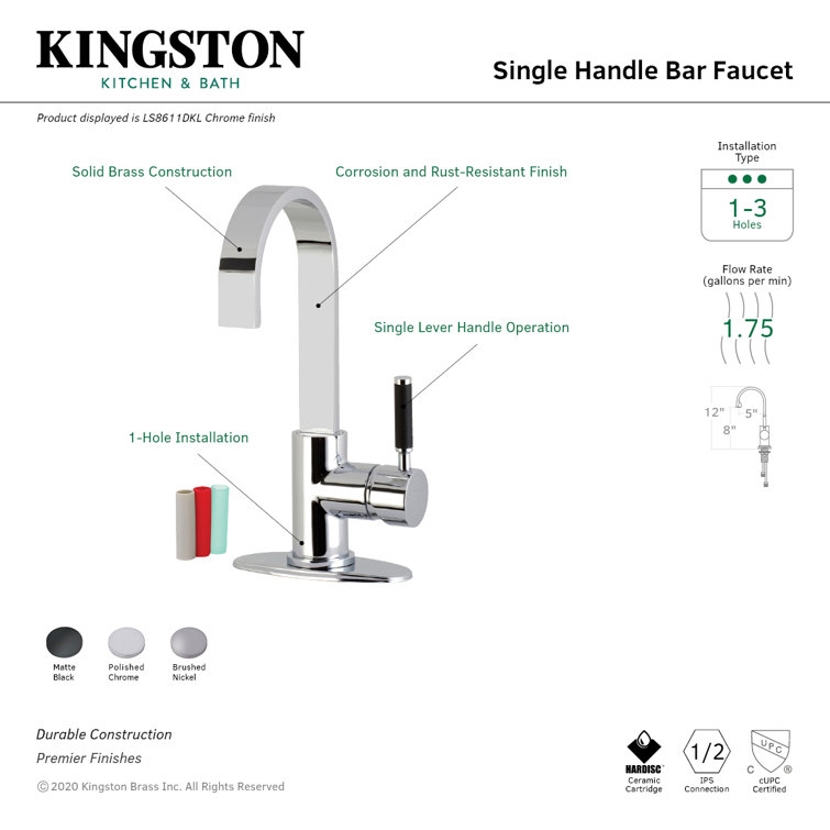 Polished Chrome Single-Handle Deck Mount Bar Faucet