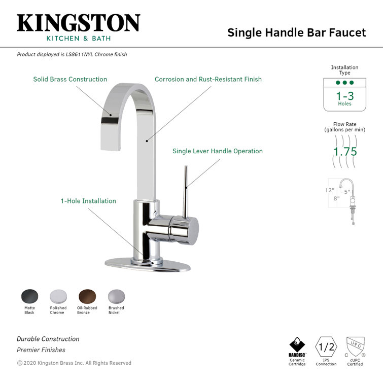 Polished Chrome Modern High Spout Bar Faucet