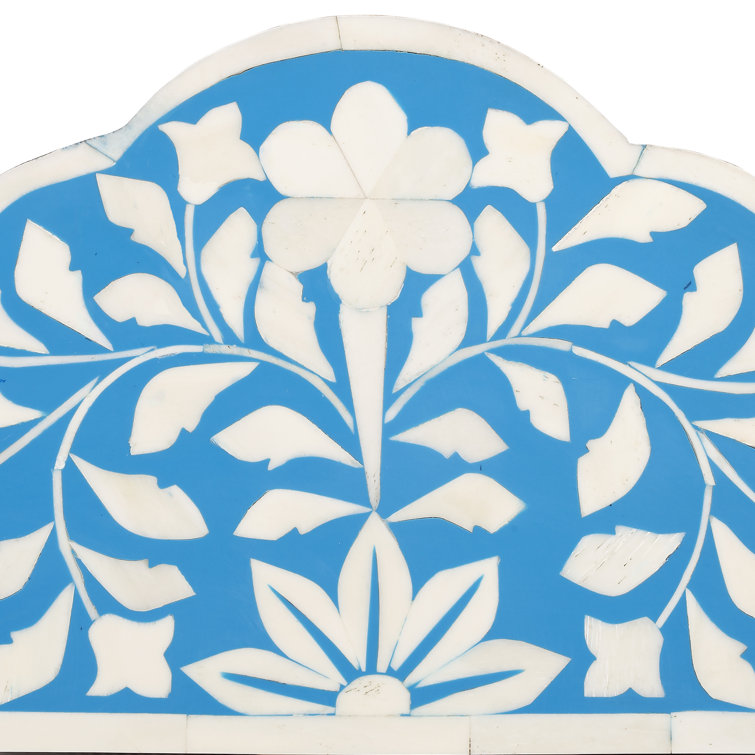 Blue and White Ornate Rectangular Wood Wall Mirror