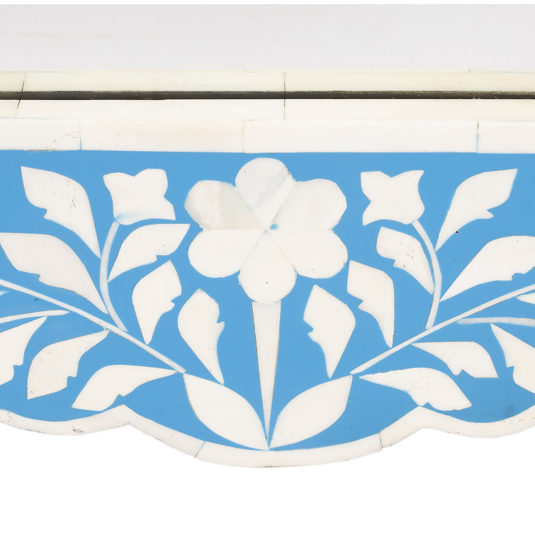 Blue and White Ornate Rectangular Wood Wall Mirror