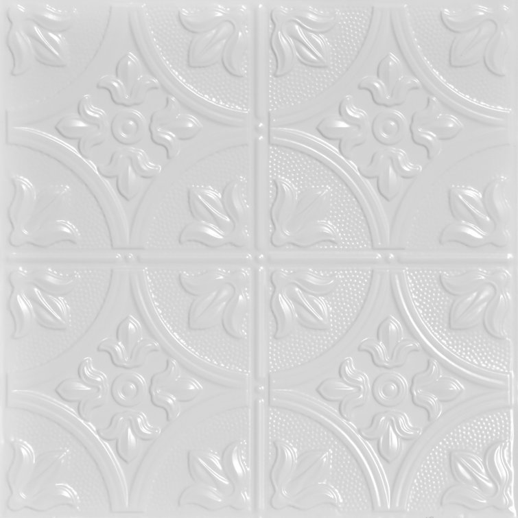 Tiptoe White Powder Coated Tin Ceiling Tiles, 2 ft. x 2 ft., Pack of 12