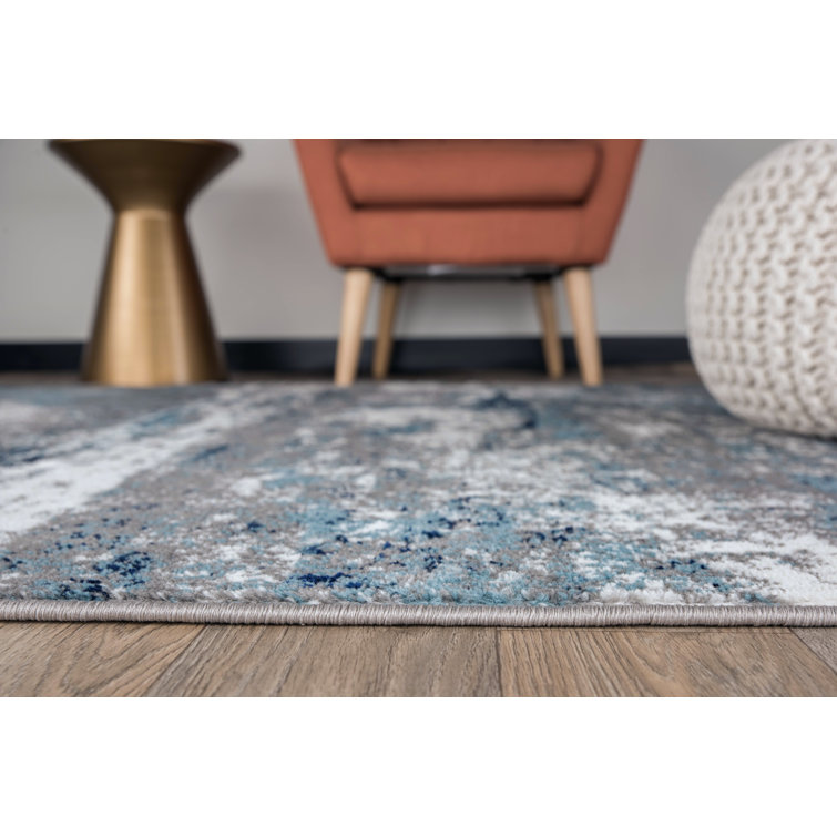 Willington Blue and Gray Abstract Rectangular Rug 5' x 7'