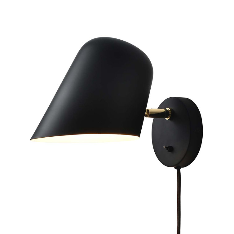 Matte Black and Brushed Brass Plug-In Wall Sconce with LED Light