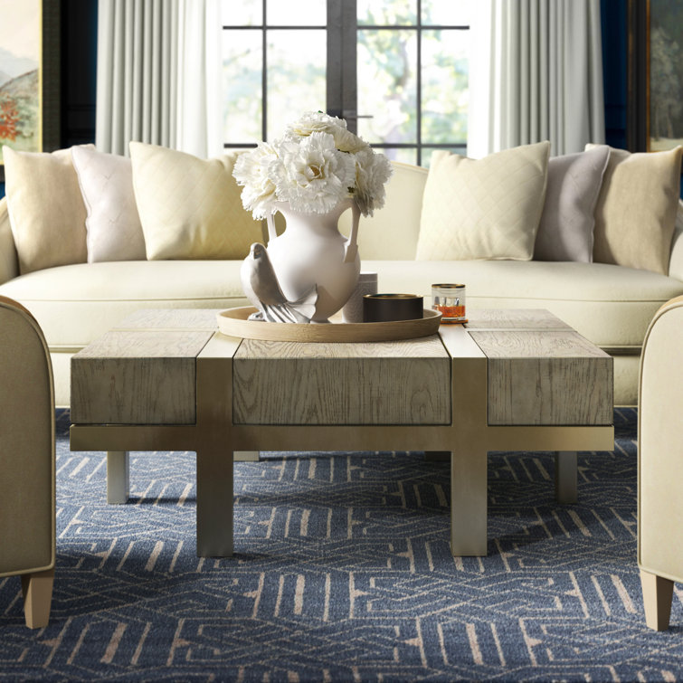 Gray Square Wood Coffee Table with Storage
