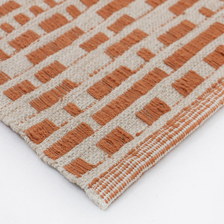 Handwoven Geometric Orange and Beige Cotton Runner Rug