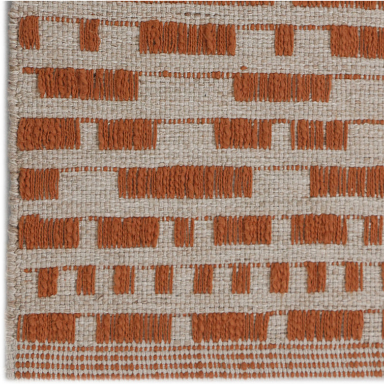 Handwoven Geometric Orange and Beige Cotton Runner Rug