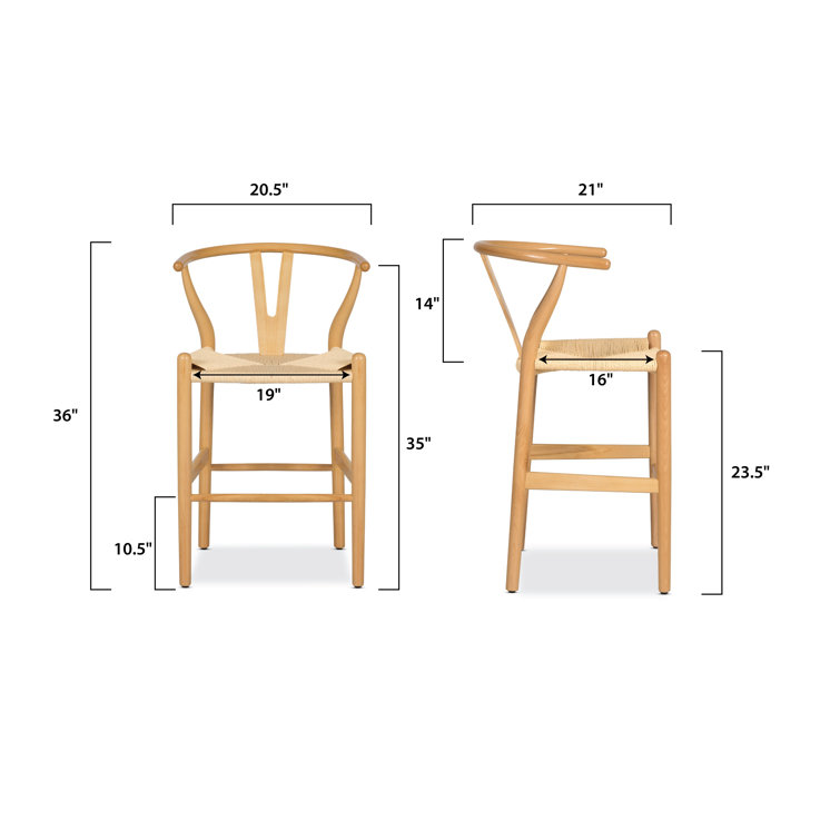 Natural Wood Counter Stool with Woven Rope Seat