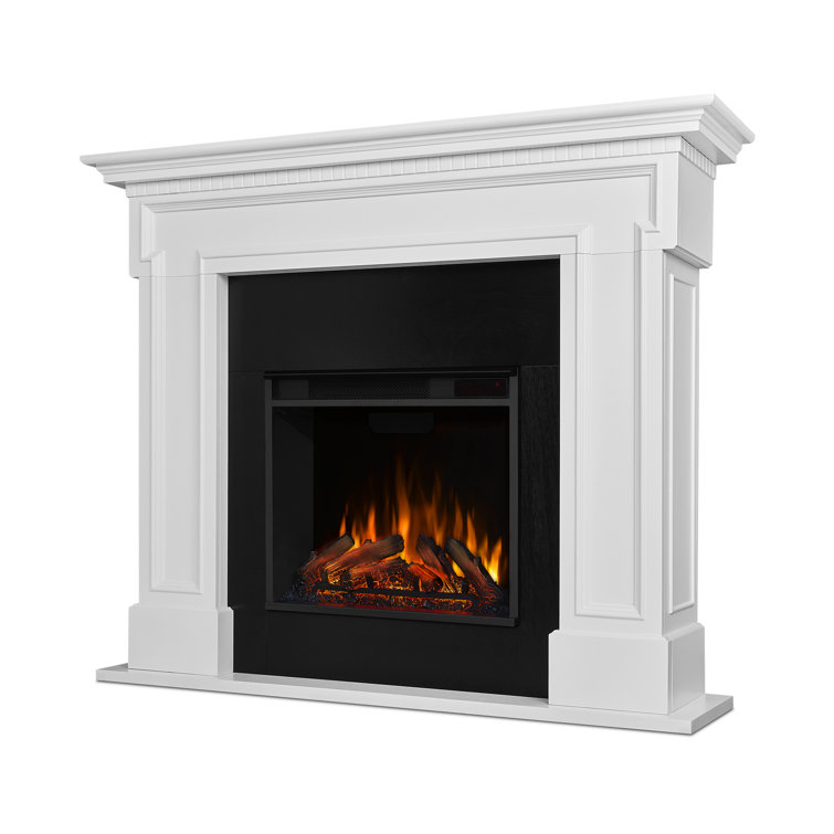 White Freestanding Electric Fireplace with Mantel
