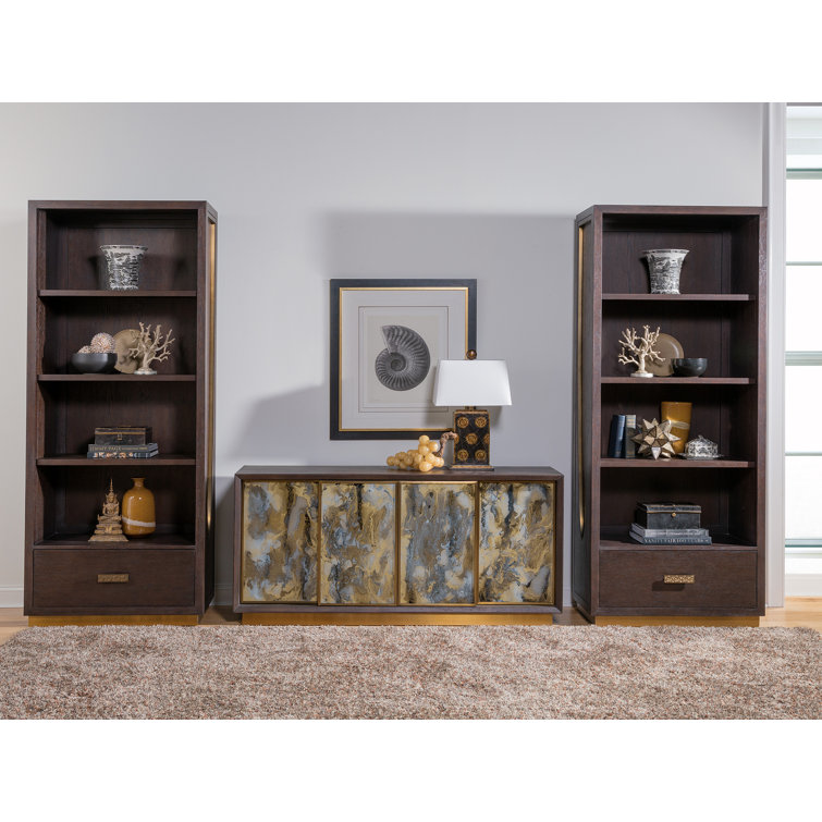 67.75" White Oak and Brass Transitional Media Console