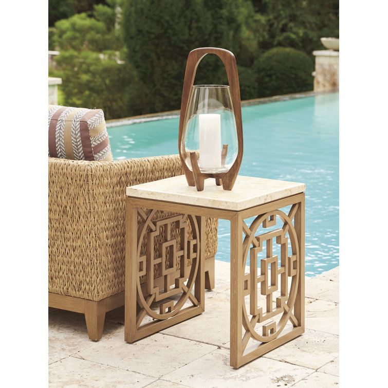 Beige Transitional Square Aluminum End Table