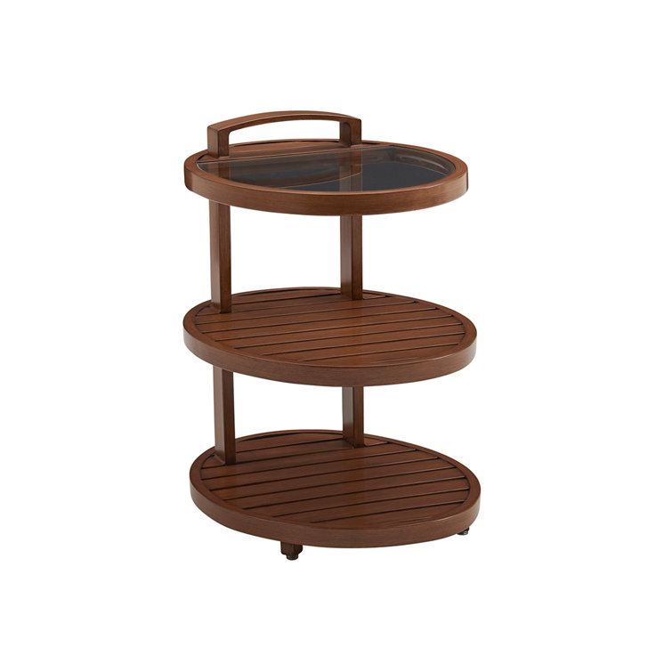 Harbor Isle 23'' Walnut Finish Tiered Round End Table with Glass Top