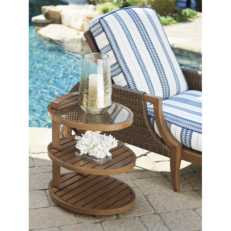 Harbor Isle 23'' Walnut Finish Tiered Round End Table with Glass Top