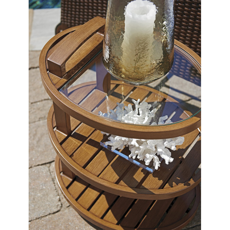 Harbor Isle 23'' Walnut Finish Tiered Round End Table with Glass Top