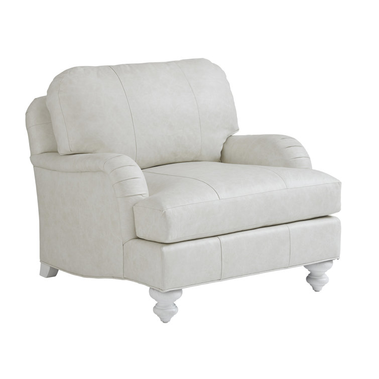 Shell White Leather and Wood Armchair