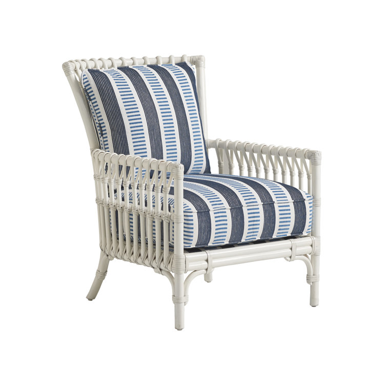 Blue and White Striped Leather Stationary Chair