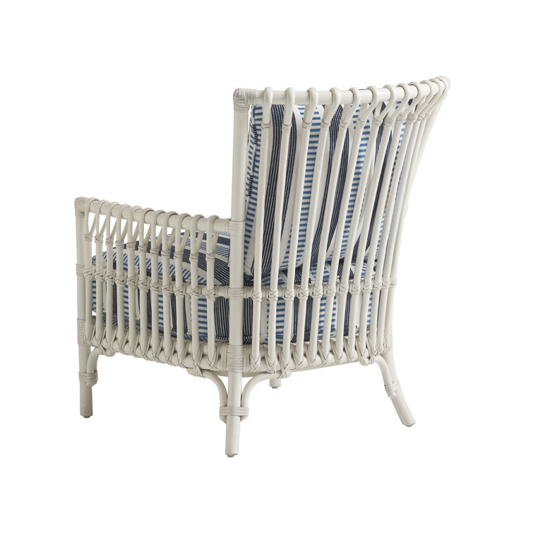 Blue and White Striped Leather Stationary Chair