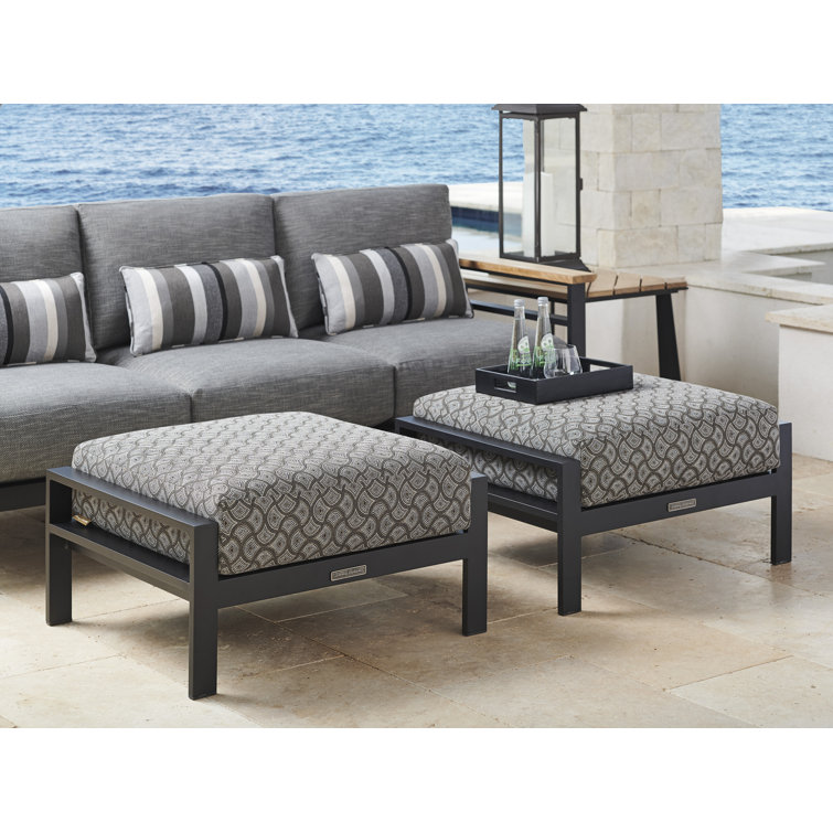 South Beach Contemporary Teak and Graphite Aluminum Ottoman
