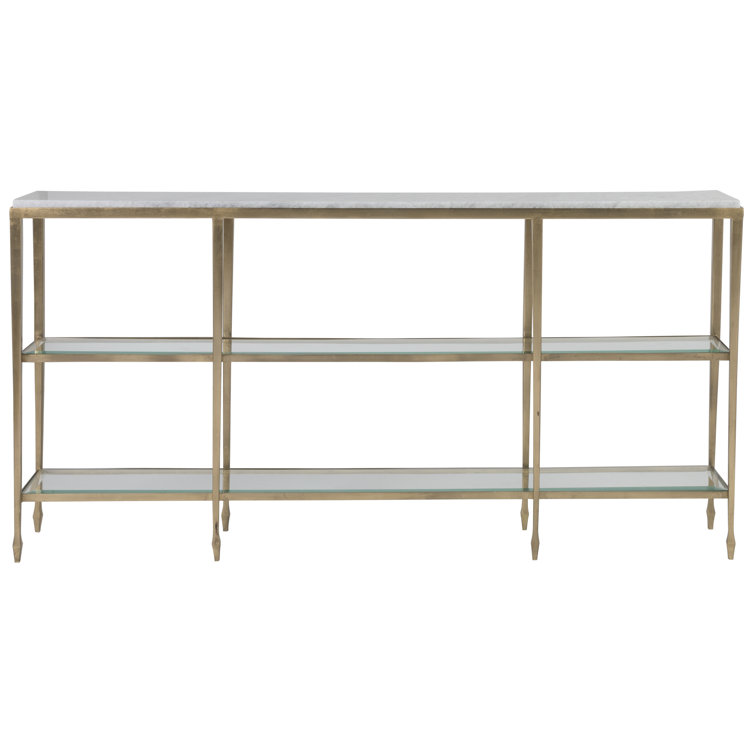 Sashay Gold Leaf 66" Iron Console with Marble Top & Glass Shelves