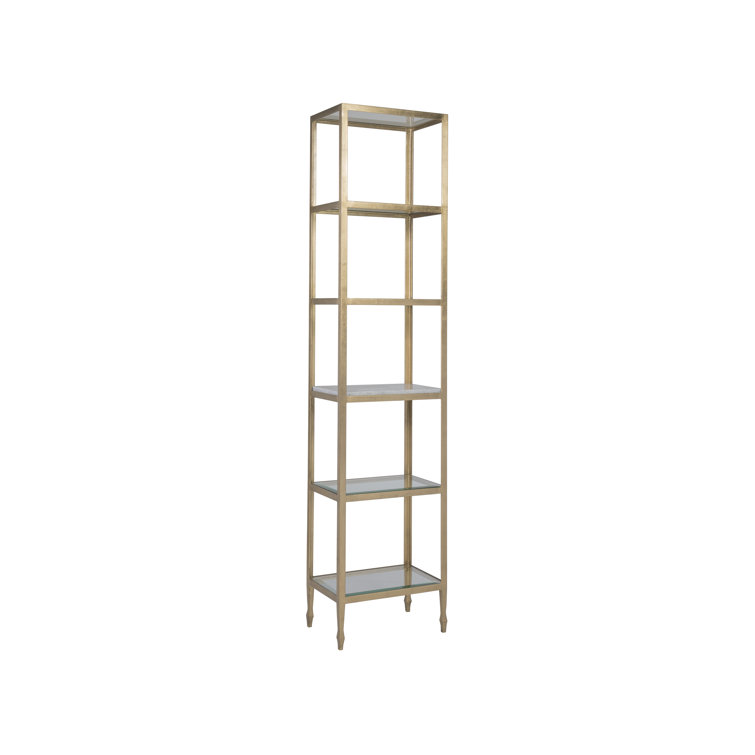 Elegant Antiqued Gold Leaf Slim Etagere with Marble and Glass Shelves