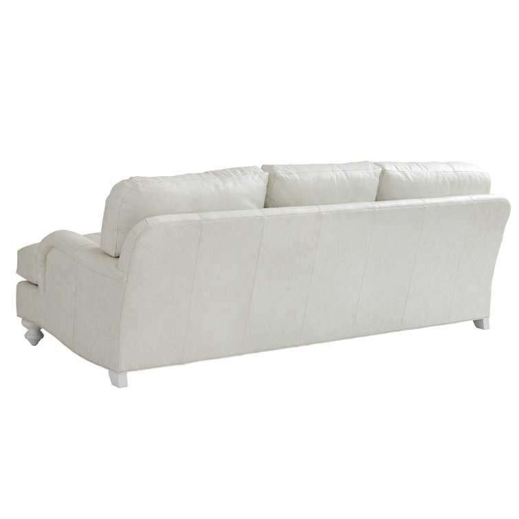 Mahogany Frame White Faux Leather Pillow Back Sofa with Down Fill