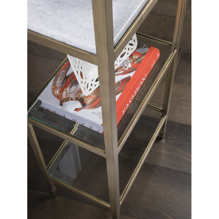 Elegant Antiqued Gold Leaf Slim Etagere with Marble and Glass Shelves