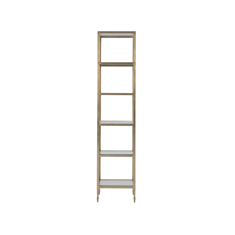 Elegant Antiqued Gold Leaf Slim Etagere with Marble and Glass Shelves