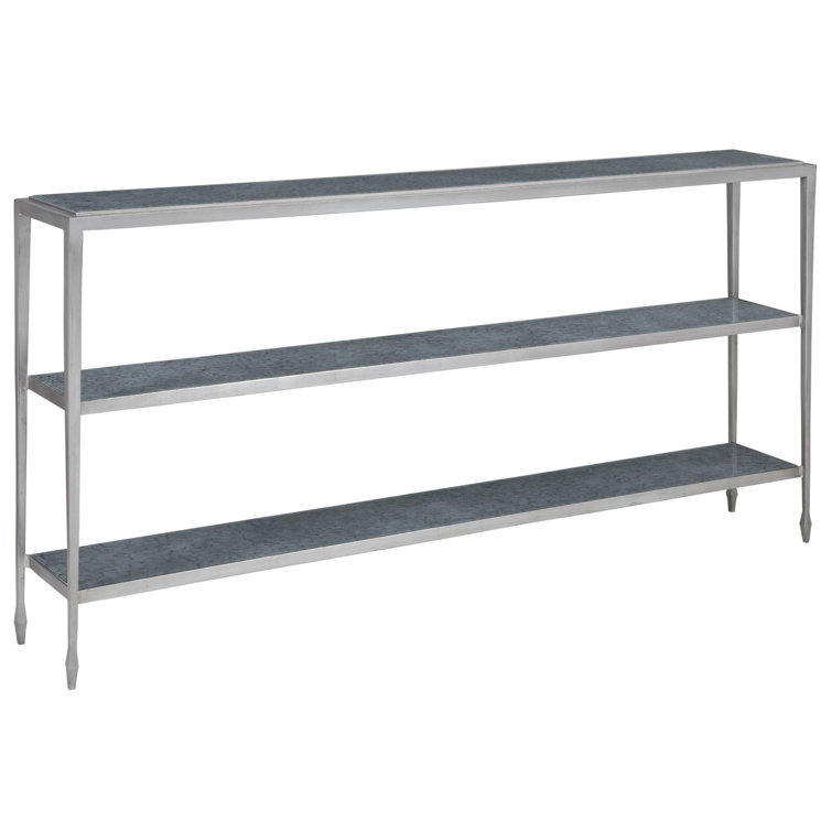 Elegance Antiqued Silver Leaf Iron Console with Tempered Eglomise Tops