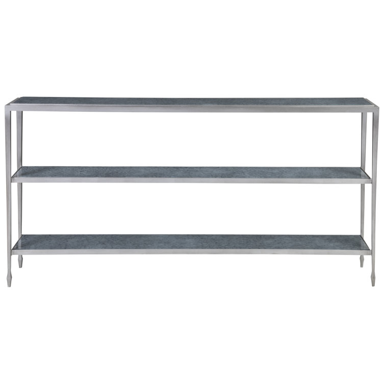Elegance Antiqued Silver Leaf Iron Console with Tempered Eglomise Tops