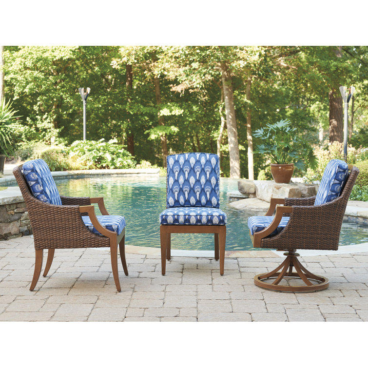 Harbor Isle Modern Basket Weave Arm Dining Chair in Rich Walnut