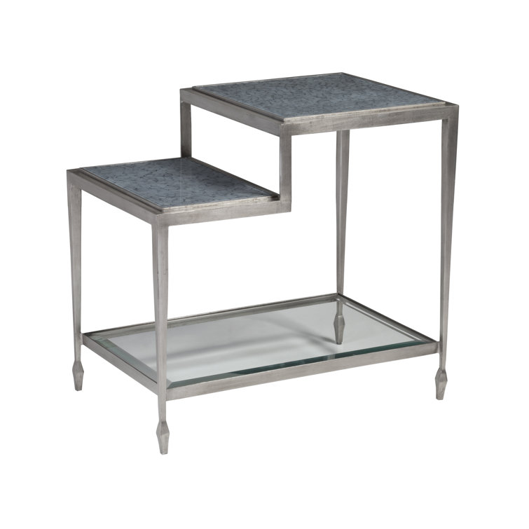 Elegant Sashay Silver Rectangular End Table with Eglomise Glass