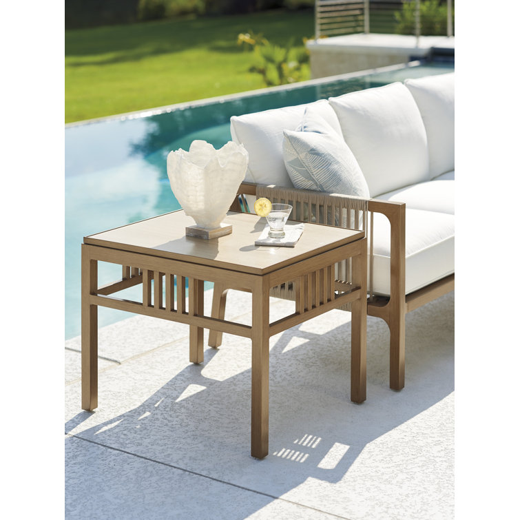 Transitional Teak Finish Rectangular End Table in Brown